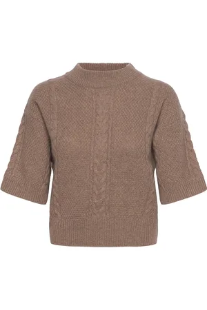 Davida Cashmere Cable Short Sleeve Sweater Brown