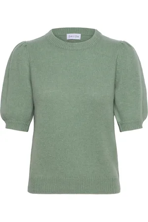 Davida Cashmere Puff Sleeve T-Shirt Green