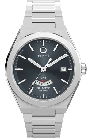 Timex Q Continental Gmt Sst Case Black Dial Bracelet Silver