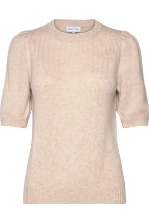 Davida Cashmere Puff Sleeve T-Shirt Beige