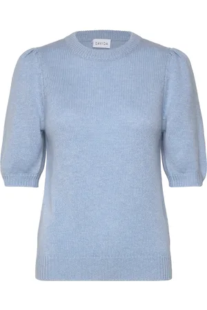 Davida Cashmere Puff Sleeve T-Shirt Blue