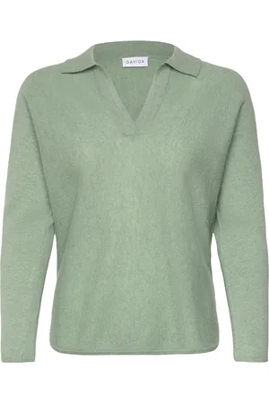 Davida Cashmere Curved Open Collar Green