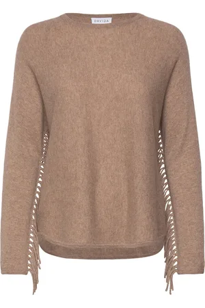 Davida Cashmere Curved Sweater Fringes Brown