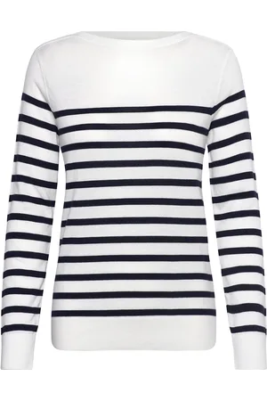 GANT Fine Knit Striped Boat Neck White