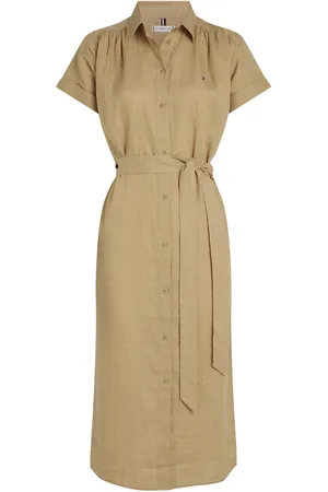 Tommy Hilfiger Ess Linen S/S Midi Shirt Dress Beige