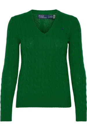 Ralph Lauren Cable-Knit Wool-Cashmere V-Neck Sweater Green