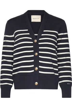 GANT Striped Cotton Cardigan Navy