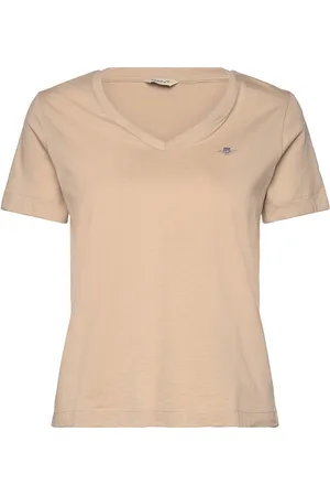 GANT Reg Shield Ss V-Neck T-Shirt Beige