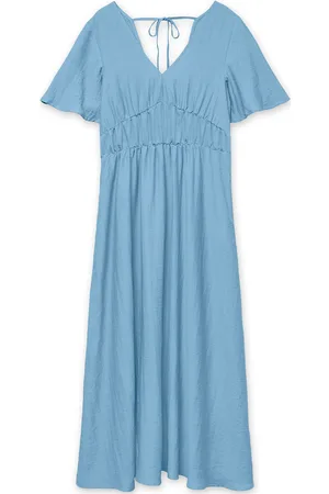 VERO MODA Vmflora Olga Ss 7/8 Dress Wvn Ga Blue