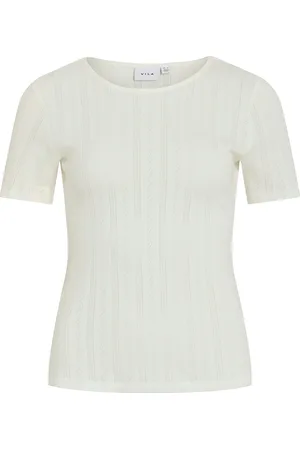 VILA Vikassie S/S Pointelle Top - Noos White