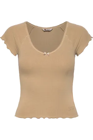 Tommy Hilfiger Tjw Slim Vneck Gmd Rib Ss Beige