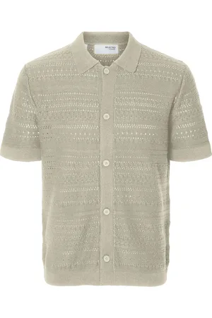 SELECTED Slhpalo Ss Knit Crochet Polo Cardigan Beige