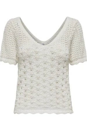 ONLY Onlbecca Life Ss V-Neck Top Knt White