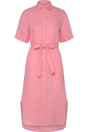 GANT Reg Linen Ss Shirt Dress Pink