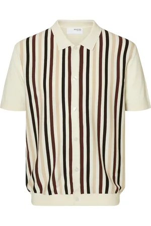 SELECTED Slhmattis Ss Knit Stripe Polo Cardigan Cream