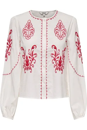 ONLY Onlhelen Ls Emb Button Top Wvn White
