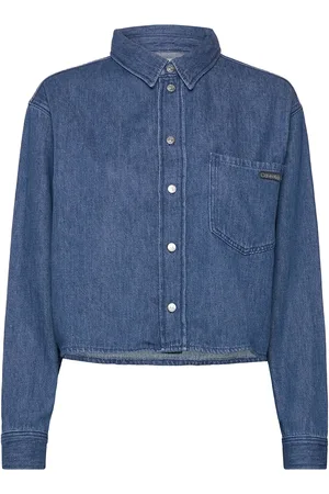Calvin Klein Cropped Dad Denim Shirt Blue
