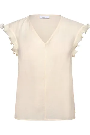 Coster Copenhagen Top With Ruffles In V-Neck Cream