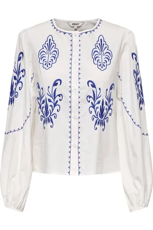 ONLY Onlhelen Ls Emb Button Top Wvn White