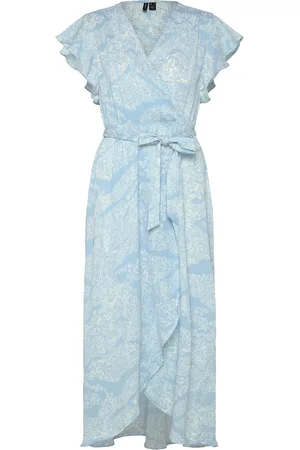 VERO MODA Vmpage S/L Long Wrap Dress Wvn Ga Blue