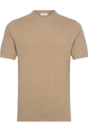 MANGO Cotton Fine-Knit T-Shirt Beige