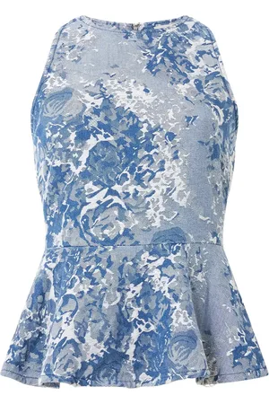French Connection Charlotte Jacquard Peplum Top Blue