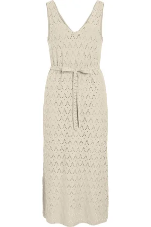 VILA Viamalina V-Neck S/L Midi Dress/Pb Beige