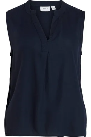VILA Virosa V-Neck S/L Top - Noos Navy
