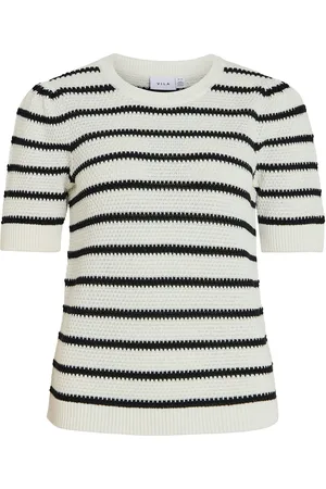 VILA Vidalo O-Neck S/S Stripe Knit-Noos White