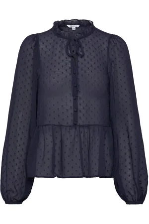 BUBBLEROOM Peplum Dobby Dot Blouse Navy