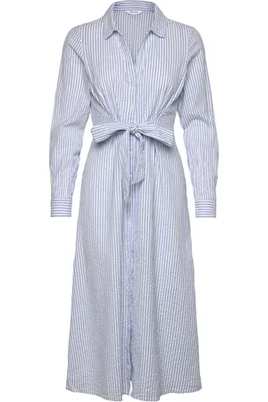 BUBBLEROOM Tie Detail Cotton Shirt Dress Blue