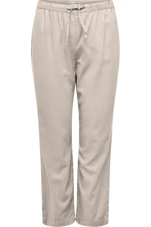 ONLY Carcaro Mw Linen Bl Pull-Up Pant Tlr Beige