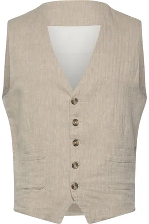 Lindbergh Cotton Linen Waistcoat Beige