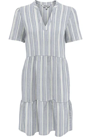 ONLY Onltiri-Caro S/S V-Neck Lin Dress Cc Pnt Blue