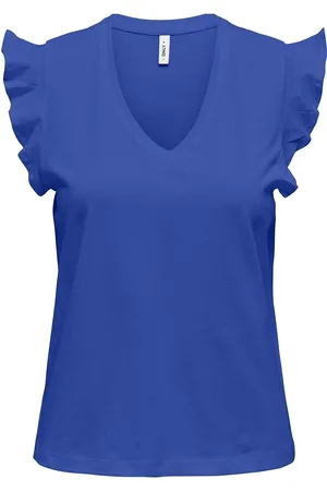 ONLY Onlmay Life S/S Frill V-Neck Top Box Jrs Blue