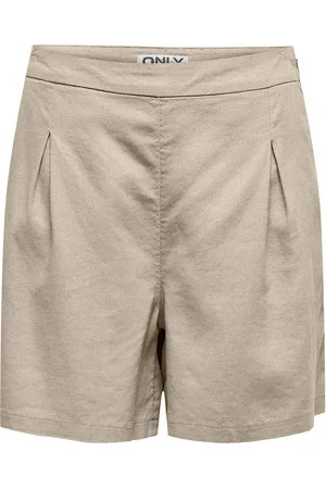 ONLY Onlcaro Hw Linen Bl Pleat Shorts Cc Pnt Beige
