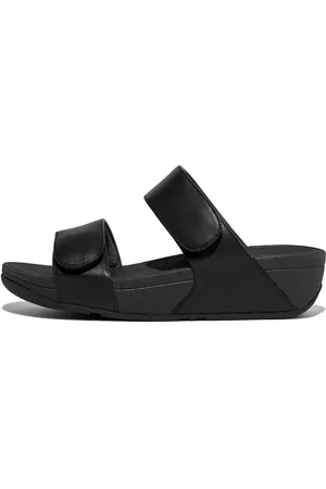 FitFlop Lulu Adjustable Leather Slides Black