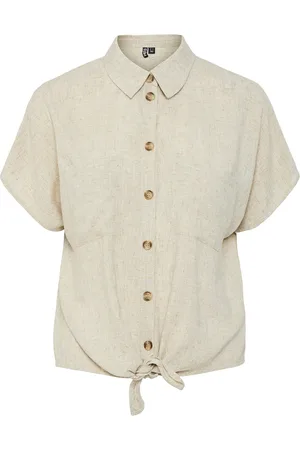 Pieces® Pcpia Ss Tie Shirt Wvn Noos Beige