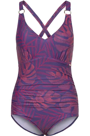 Speedo Womens Shaping Printed V Neck 1 Piece Purple