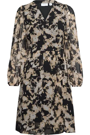 VILA Virina Kit L/S Short Wrap Knee Dress/Su Brown