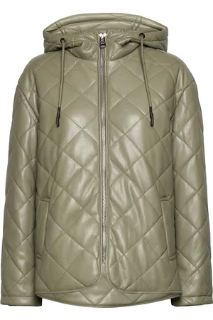 Jakke Becky Faux Leather Quilted Short Bomber Jacket Green