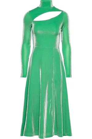 ROTATE Metallic Nylon Cut-Out Dress Green