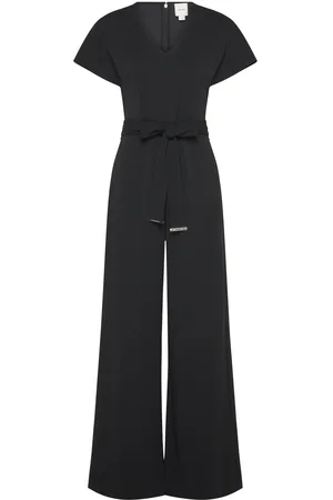 Calvin Klein Scuba Crepe Ss Belted Jumpsuit Black