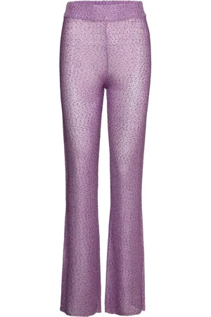REMAIN Birger Christensen Sequin Knit Fitted Flared Pants Purple