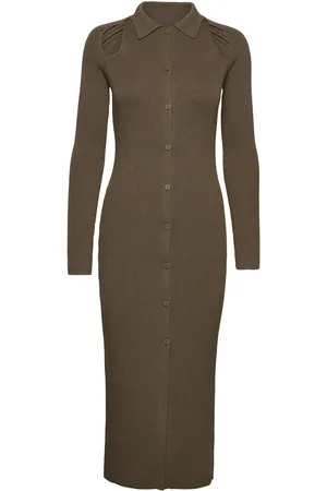 Calvin Klein Iconic Rib Shirt Midi Dress Khaki