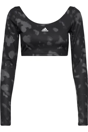adidas Hyperglam Cut 3-Stripes Long Sleeve Crop Top Black