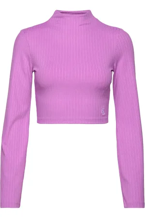 Calvin Klein Shiny Rib High Neck Long Sleeve Purple