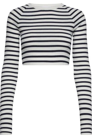 REMAIN Birger Christensen Striped Knit Cropped Top Blue