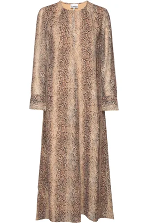 Ganni Printed Light Crepe Ls Maxi Dress Beige