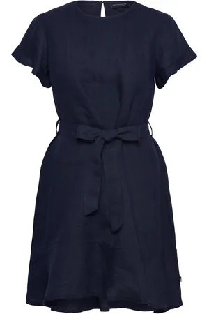 Lexington Belted Linen Dress Navy